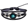 Bracelet multicouche signe Poissons en cuir tressé noir avec breloque en verre - Poissons Noir