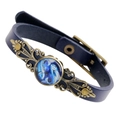 Bracelet rétro en cuir bleu foncé avec emblème des Poissons en bronze antique - Poissons