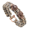 Retro paracord bracelet featuring copper skull accents and industrial U-shackle clasp - Khaki Camouflage