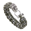 Tactical paracord survival bracelet with silver Indian chief head and metal D-shackle - Dark Green