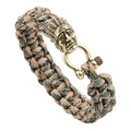 Paracord survival bracelet with vintage brass Indian chief buckle and woven strap - Jungle Camouflage