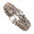 Braided paracord bracelet in khaki and grey with silver skull and U-shackle clasp - Khaki Camouflage