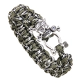 Bracelet punk en paracorde avec tête de mort, yeux en zircone et fermoir en métal - Vert Armée Noir Blanc