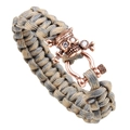 Bracelet paracorde punk avec tissage kaki et breloque tête de mort en bronze et cristaux - Camouflage Kaki