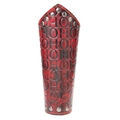 Bracelet punk en cuir rouge et noir avec motif HOHO gaufré et rivets argentés - Rouge