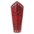 Retro punk red leather wristband with embossed skulls and silver metal studs - Red
