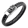 Pulsera de hombre en cuero trenzado negro con cierre magnético de dragón plateado - Negro y Blanco