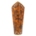 Punk orange leather arm guard with skull embossed patterns and silver metal rivets - Brown