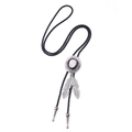 Cravate bolo western avec clip chapeau argenté et pendentifs plumes sur cordon noir - Argent Antique