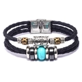 Pulsera de cuero negro trenzado con cuenta de turquesa y cierre de acero inoxidable - Turquesa