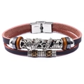 Klassieke gevlochten leren armband met een draakornament en roestvrijstalen sluiting - Bruin