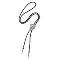 Corbata bolo de cabeza de lobo vintage con colgante de metal plateado y cordón de cuero negro - Plata Antigua