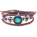 Multilayer retro brown leather bracelet with Cancer zodiac sign glass pendant - Cancer Brown