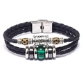 Pulsera multicapa de cuero negro para hombre con cuenta de malaquita y cierre de acero fino - Malaquita