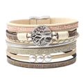 Pink multi-layer tree of life bracelet with faux pearls and magnetic clasp - Tree of Life Style / Beige