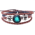 Handmade multilayer leather Scorpio zodiac bracelet with blue nebula glass dome - Scorpio Brown