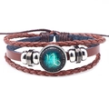 Bracelet Capricorne en cuir fait main avec lanières tressées et charmes vintage - Capricorne Brun