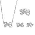 Schitterende S925 zilveren sieradenset met strik ketting ring en oorknopjes - Maat 6 / Witgoud Strik Stijl (DY180038-S-W-WH#6)