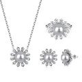 Parure bijoux argent S925 avec perle grise collier tournesol boucles et bague - Taille 6 / Or Blanc (DY180035)