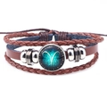 Bracelet multicouche en cuir marron fait main avec signe du zodiaque Bélier et verre gemme - Bélier Brun