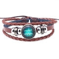 Bracelet en cuir tissé signe Verseau avec cabochon en verre motif galaxie étoilée bleue - Verseau Brun
