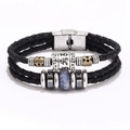 Men's multi-layer braided leather bracelet with lapis lazuli and stainless steel buckle - Blue Spot Jasper