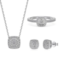Lussuoso set di gioielli in argento S925 con design halo quadrato scintillante - Taglia 9 / Oro Bianco
