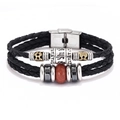 Three-layer braided leather bracelet with gold sand stone and stainless steel magnetic clasp - Gold Sandstone