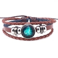 Bracelet multicouche en cuir avec cabochon signe du Lion et perles vintage - Lion Brun