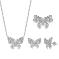 Elegante S925 zilveren vlinder sieradenset met ketting ring en bijpassende oorbellen - 925 zilver / Witgoud