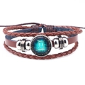 Bracelet rétro multicouche en cuir tressé avec breloque en verre du signe Gémeaux - Gémeaux Brun