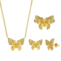 Prachtige S925 sterling zilveren sieradenset met gouden vlinder ketting, ring en oorbellen - 925 zilver / Goud