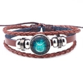 Bracelet multicouche en cuir marron avec signe du zodiaque Taureau et cabochon - Taureau Brun