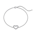 Elegant S925 sterling silver hollow heart bracelet with pavé zircons and wheat chain - 925 Silver / White Gold