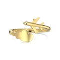 S925 silver airplane and cloud open ring in golden finish from a 45-degree angle view - Adjustable Open / Gold (DY121016-S-G-NA)