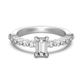 S925 sterling silver ring with emerald cut zircon and bead-set round side stones - US 5 / White Gold