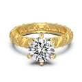 Vintage 18K gold-plated S925 silver ring with 2-carat round diamond and rope band - US 5 / Gold