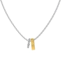 S925 zilveren ketting met tweekleurige in elkaar grijpende ringen en schitterende kristal - 925 zilver / Goud en zilver gemengd