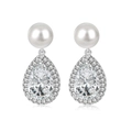 Orecchini eleganti in argento s925 con perla e pendenti in zircone a forma di pera - Argento 925 / Argento Platino (DY1D0403-S-W-WH)