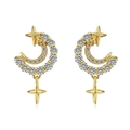 S925 sterling silver gold moon and star stud earrings with shimmering cubic zirconia - 925 Silver / Gold
