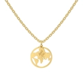 Collar de plata S925 con colgante de mapa del mundo calado y detalle de corazón chic - Estilo Dorado (DY190778-S-G-NA) / Plata 925