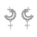 Elegant S925 sterling silver moon and star drop earrings with sparkling zircon stones - 925 Silver / White Gold
