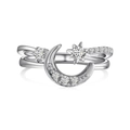 Anello in argento sterling S925 con luna e stella e pietre di zircone scintillanti - US 7 / Argento