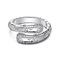 Anello Serpente in Argento S925 con Scaglie Lucide e Pietre Preziose Incastonate - Aperto Regolabile / Oro Bianco