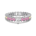S925 sterling silver ring featuring a large heart crystal and colorful rainbow gemstones - US 6 / Platinum (DY121177-S-W-CS)