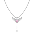 Elegante collar de plata S925 con colgante de corazón rosa y alas de ángel finas - Plata 925 / Plateado
