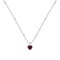 Elegant S925 sterling silver heart necklace featuring a deep red gemstone pendant - White Gold Red Rhinestone (DY190899-S-W-RD)