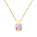 Elegante vergoldete S925 Silberkette mit einem rechteckigen rosa Edelstein-Anhänger - Gold Rosa Strass (DY190885-S-G-PK)