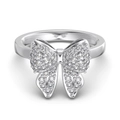 French style S925 silver butterfly ring with shimmering zircon stones and polished band - 5# / Butterfly Ring (DY121251-S-W-WH#5) / Platinum