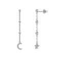 Elegant S925 sterling silver asymmetric star and moon tassel earrings with zircons - Tassel Star Moon
